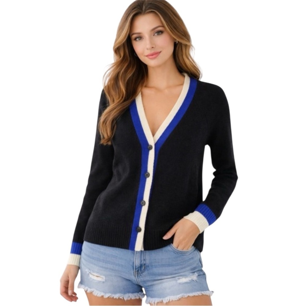 Court & Rowe Cardigan Sweater Womens 2X Black NWT Colorblock Merino Alpaca Blend
